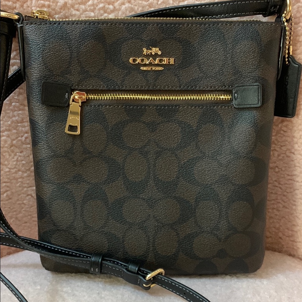 Coach Brown/Black Signature Crossbody with Gold Hardware